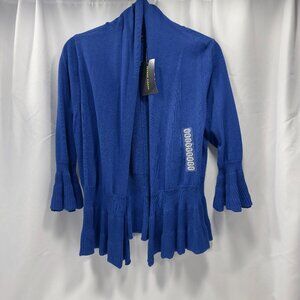 NWT Jeanne Pierre sz L Cobalt Glaze Blue Open Front Rolled Collar RN50986